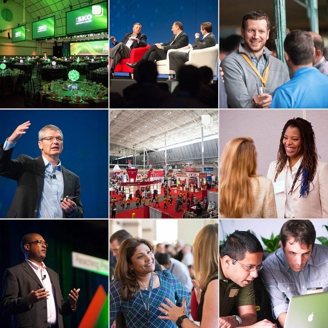 Collage of images from a conference or trade show